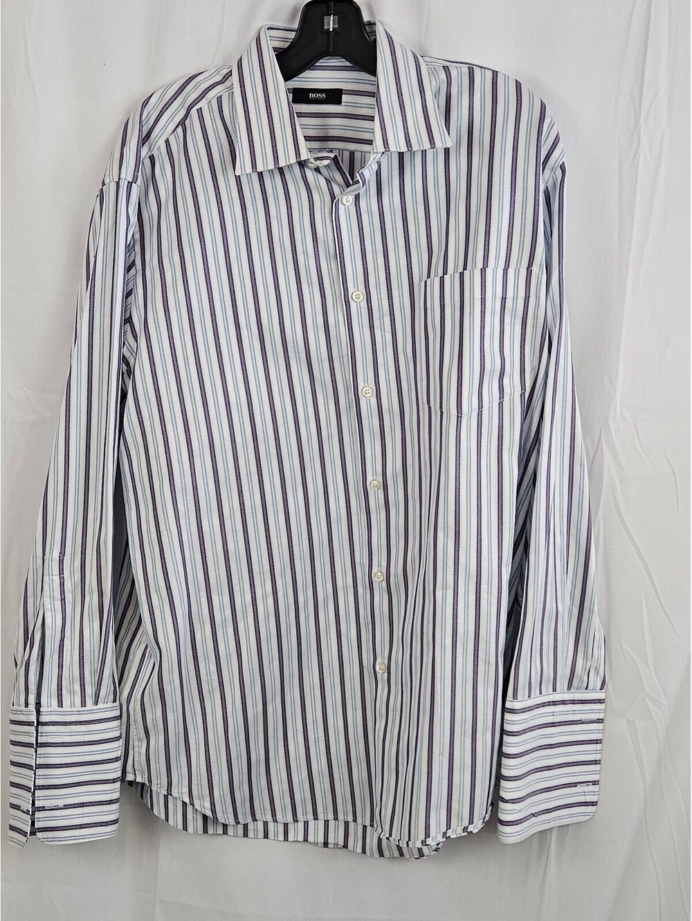 Hugo Boss Mens French Cuff Striped Dress Shirt Size 16 32/33